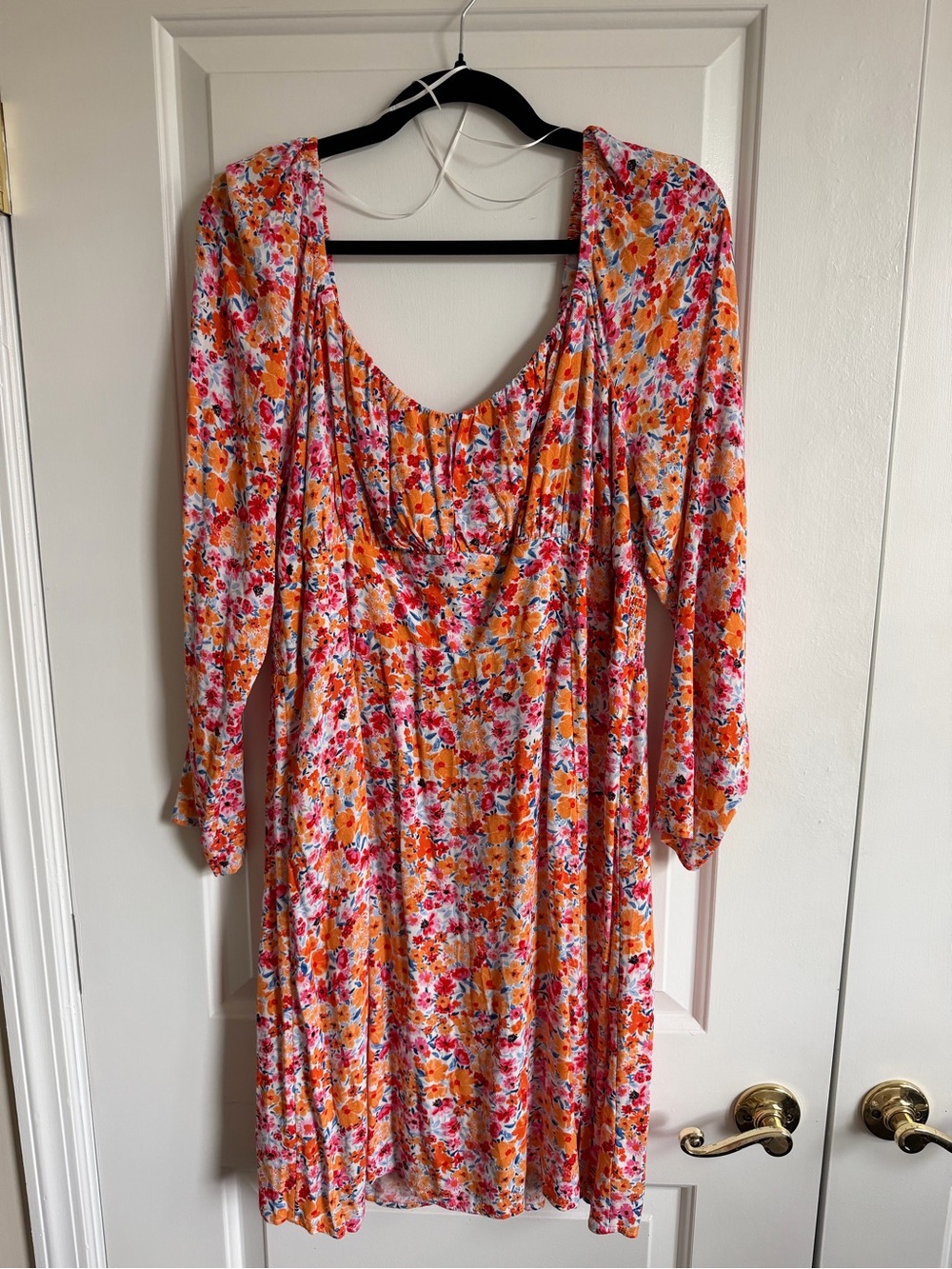 NWT TALL! Floral Orange & Pink Mini Dress with Scoop Neck